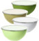 Greentainer Lot de 4 saladiers empilables en plastique avec couvercle, 22 cm, grands bols de service, parfaits pour mélanger et servir, vert
