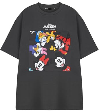 Disney Mickey Mouse Unisex Grey Short Sleeved T-Shirt | Classic Cartoon Characters Graphic Tee | Kids & Adults Apparel | Mickey, Minnie, Donald & Goofy Retro Top