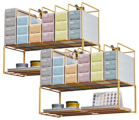WHXGG Haarfarben-Organizer, Haarfarben-Display, Wandmontage, Farbstoff-Aufbewahrungsregal für Salon, Haarfärbemittel, Aufbewahrungsregal für Stylisten, Spa, Schönheit, Zuhause, Gold, 2 Stück