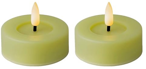 LED Teelichter mit Timer 6,5x5cm 2 Stück - Outdoorkerzen batteriebetrieben mit 6 Stunden Timerfunktion - Flammenlose Kerzen als Outdoor Tischkerzen Dekokerzen Teelicht Kunstkerzen - Hellgrün Warmweiß