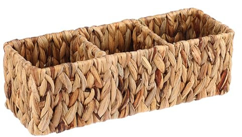 BSTKEY Porta telecomandi in giacinto d'acqua naturale a 3 scomparti, tessuto a mano, organizer per bustine di tè e cialde di caffè, organizer da tavolo (senza accessorio)