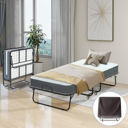 FetiNes Klappbett 90x190 cm Einzelbett Metallbett Gästebett faltbares Reisebett mit 4 Laufrollen feldbett klappbar, Platz spart