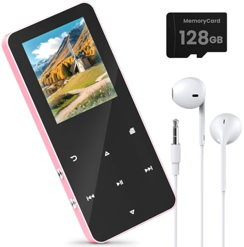 128GB MP3 Player Bluetooth - MP3-MP4-Spieler mit Lautsprecher & Kopfhörer,Musikplayer mit TF Kartenslot, Hörbuch Gerät, 1.8 Farbbildschirm,FM-Radio,Video,E-Book,Sprachaufzeichnung,mit Sportarmband