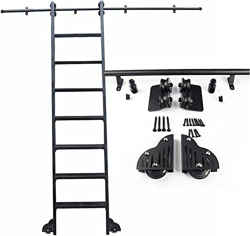 ERSINIAN Library ladder hardware kit, rolling slide track, wardrobe sliding ladder track, warehouse roller system, barn door bookshelf sliding wooden ladder accessories, suitable for library