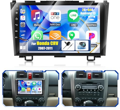OiLiehu 2G+64G Radio Android 13 2 DIN Carplay Android Auto para Honda CRV 2007-2011 Pantalla Radio Coche 9 Pulgadas con WiFi/GPS/Bluetooth/FM RDS/Mirror Link/EQ/SWC/Cámara Trasera Coche