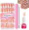 Press on Nails French Tip - 240Pcs Long Square False Nails Kit with Strong Glue - Acrylic Full Cover Nails Set for Women Girls - 15 Sizes Natural Nude Color Nail-Tips DIY Manicure