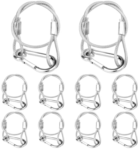 WECAN Sicherheitsseil-Befestigungsvorrichtung, Bühnenlicht-Sicherheitskabel, transparentes Seilkopf-Traversenzubehör Zubehör-Klemmhaken, 3 mm Durchmesser, 30 cm Länge, (10er-Pack, weiß)