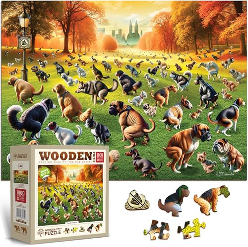 WOODEN.CITY Lustiges Holzpuzzle 1000 Teile Hunde | Prank Puzzle aus Holz | Hergestellt in der EU | 54 x 39,4 cm | Holzpuzzle Erwachsene