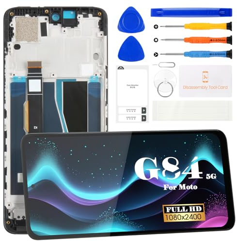 para Motorola Moto G84 5G Pantalla de Repuesto para Moto G84 5G XT2347, XT2347-1, XT2347-2 LCD Display Touch Screen Digitalizador Asamblea Kit de Piezas de reparación con Marco (Sin Huella Dactilar)