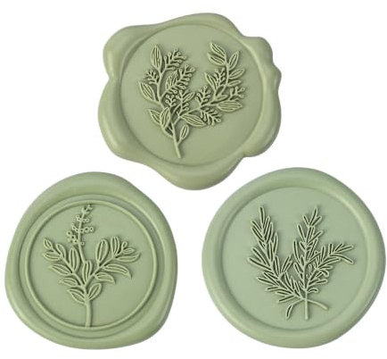 Wachssiegel-Aufkleber-Set, Salbeigrün, 60 Stück, 3 Designs in 1 Packung, selbstklebende Siegel für Hochzeitseinladungen, Umschläge, Geschenkverpackungen