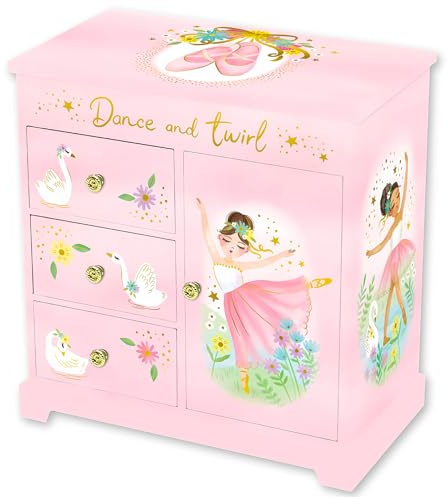 Giggle & Honey® Ballett Geschenke für Mädchen 4 5 6 7 8 9 Jahre mit 3 Schubladen – Music Box & Ballerina – Sachen für Mädchen Geschenk Box Groß