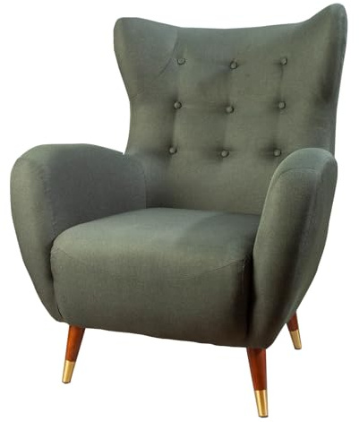 Retro Design Sessel Don - flaschengrün - Federkern goldene Fußkappen Lesessessel Relaxsessel Ohrensessel