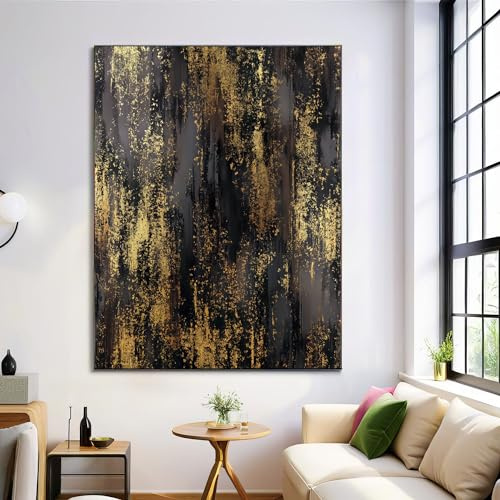 Schwarzes Gold Goldfolien-Graffiti No Frame Leinwandbilder Poster Kunstdruck Pictures Distressed Industrial Style Bild Auf Leinwand Wandbilder Wandposter Wohnzimmer Schlafzimmer Wanddeko 70X100Cm