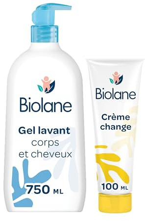 BIOLANE - Gel lavant 2en1 750ml & Crème change 100ml - Duo Bain et Change - Soins Bébé - Fabriqués en France