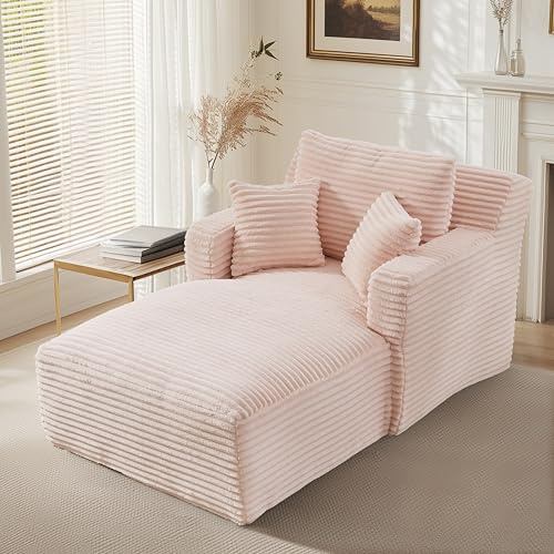 Aceinheu Modernes Chaiselongue Sofa aus Cord ohne Montage – Bequemes Schlafsofa & Relaxsessel, Liegesofa für Wohnzimmer, Büro & Apartment, Hochdichter Schaum & Taschenfederkern (Rosa)