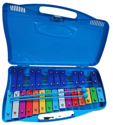 Kinder-Xylophon | Kinder-Xylophon, Glockenspiel mit 25 bunten Metalltasten, Glockenspiel mit Koffer und zwei Perkussionsschlägeln für Anfänger, Musikunterricht ab 4 Jahren, Geschenke, Blau