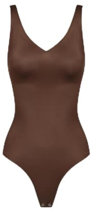 CFab Shapewear String Body Damen glänzend mit Trägern | sanft formender Sitz mit glatter Oberfläche flexiblem Stretch und verstellbarem Halt für Kleider Tops und Looks