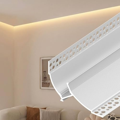 Stuckleisten Decke LED LED Aluminium Kronenleisten Beleuchtungsset, Lichtkanal für Wand oder Deckenflutung, Indirektes Beleuchtungs Hohlkehlen Profil(S,4.8m/15.7ft)