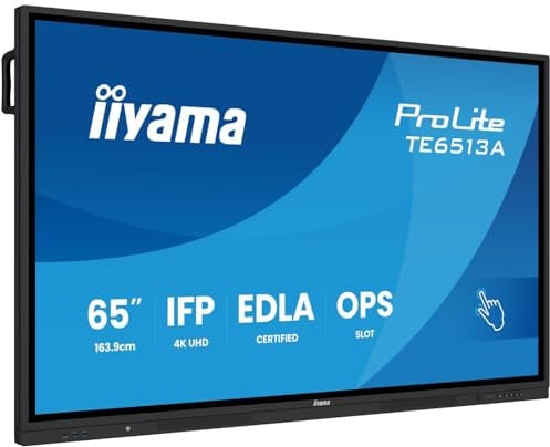 iiyama Prolite TE6513A-B2AG 163.9cm 65 IPS LED interaktives Display 4K UHD 40 Touchpunkte PureTouch-IR⁺ HDMI DP USB-C DP-Alt USB2.0/3.2 RJ45 WiFi OPS Android 14 Google EDLA PIR NFC AntiGlare 7H 24/7