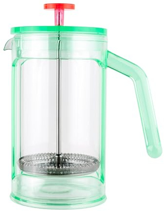 Café Olé Chiaro Cafetière, Green & Red, 1000ml / 4-5 Mugs / 8 Espresso Cups, French Press Coffee Maker, Stainless Steel Mesh Filter, Glass Beaker, Acrylic Body and Handle