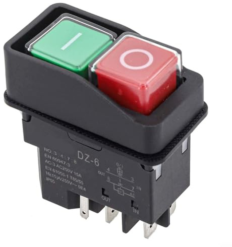 Rackumic Electromagnetic Pushbutton Switch DZ-6 250V AC 15A 5 Pin Waterproof Start Stop Fire Retardant Plastic Metal IP55 Touch Off Belle Minimix Cement Mixer Grinding Machine