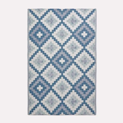 Homescapes Outdoor Teppich wetterfest – Mia Gartenteppich aus recyceltem Polypropylen, beidseitig verwendbar, blau Gemustert, für Balkon, Terrasse, Garten, Camping & Indoor, 240x300 cm