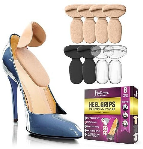 Ballotte Premium Grade Silicone Heel Protector (Multicolor - 8 Pack) | Heel Grips/Heel Pads for Women Heels - Shoe Inserts for Shoes That are Too Big | High Heel Cushion Inserts Women