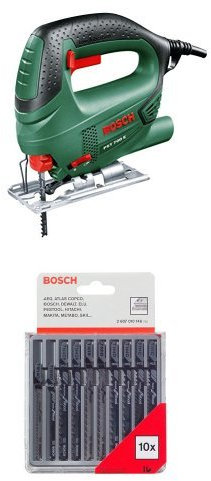 Bosch PST 700E - Sierra de calar electrónica, sistema SDS, función de soplado, 500 W + Pack de 10 cuchillas de sierra caladora