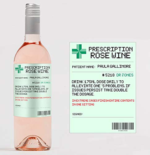 forefrontdesigns Personalised Novelty Prescription Rose Wine Bottle Label - Funny Prescription Bottle Label for Alcohol - Spoof Prescription Wine Stickers for Bottles, Secret Santa,Joke Gifts