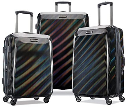 American Tourister Moonlight Hardside Erweiterbares Gepäck mit Spinnrollen, Schwarz schillernd, 3-Piece Set (21/24/28), Moonlight Hardside