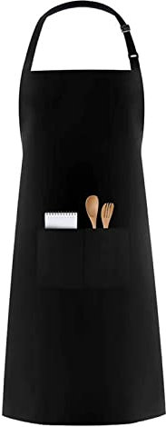 KongJies Kochschürze mit 2 Taschen für Küche Restaurant Backen, Schwarz