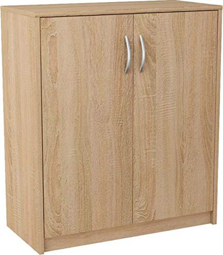 MATKAM Kommode 2-türig H B T 85 x 74 x 35 cm EIN Innenregal aus Holzwerkstoff Griffe in satinierter Metall-Optik Scharniere aus Metall (Sonoma Eiche)