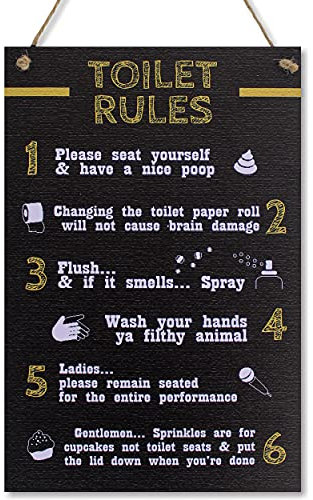 CARISPIBET Toilet Rules Regole del Bagno insegne Decorative per la casa Divertenti placche arredo Bagno Accessorio per la casa 30x20 cm