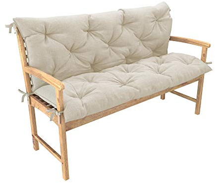 chilly pilley Bankkissen Relax Palettenkissen mit Rückenlehne Gartenschaukelkissen mit Nähten Gesteppt Gartenkissen Garten Kissen Sitzpolster Hollywoodschaukel (140x50x50, Creme)
