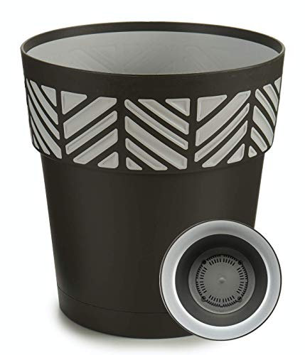 TIENDA EURASIA® Maceta de Plástico - Diseño Geométrico Rayas - 3 en 1- Maceta + Bandeja Interior + Bajoplato (Antracita, 25 cm)