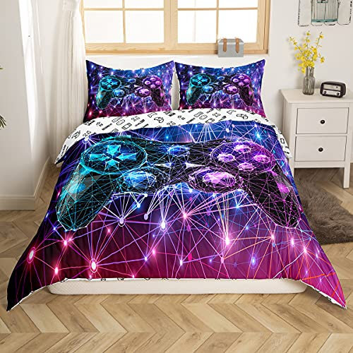 Gamer Bettwäsche Set 135x200cm Mehrfarbiges Diamant Gamepad Bettbezug Set Videospiel Controller Betten Set für Kinder Teenager Jungen, Luxus Streifen Raumdekoration Betten Set mit 1 Kissenbezug