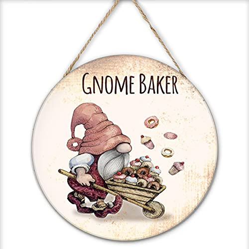 DAIERCY Wichtel Backen Rund Holz Hängeschild Essen Holzschild Donut Kuchen Dekor Nordische Zwerg Dekor für Süßigkeitenladen Cafe Bäckerei Küche Einweihungsgeschenk Haustür Dekor Hängende Ornamente