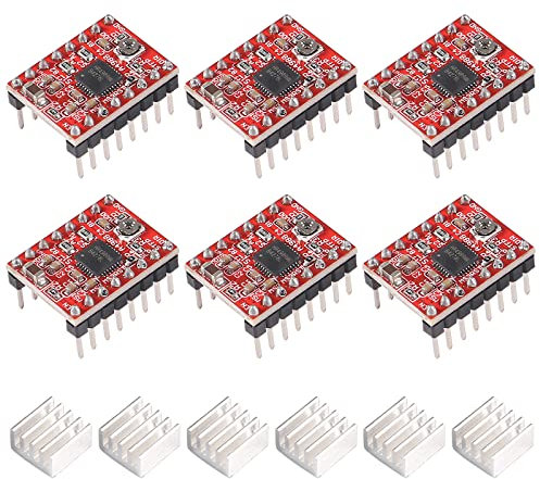 6pcs A4988 Stepper Motor Driver Module Schrittmotortreibermodul mit Kühlkörper, kompatibel mit 3D-Drucker Reprap, CNC-Maschine oder Robotik