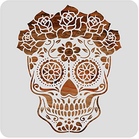 BENECREAT Plantillas de arte de 30 x 30 cm, diseño de calavera de azúcar de México, plantilla reutilizable para proyectos de bricolaje, pintura, dibujo, manualidades