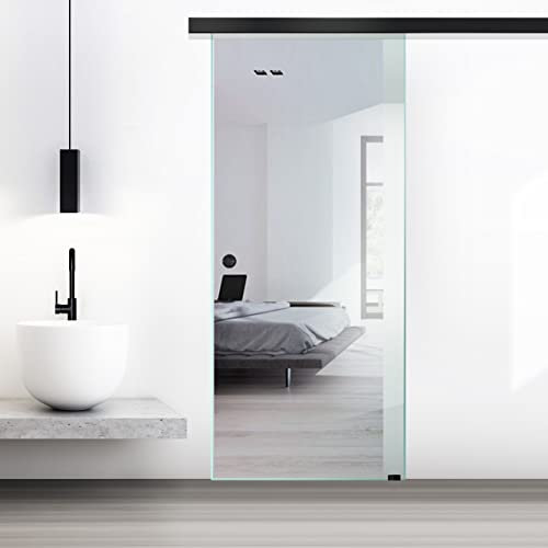 BOSS Black Porta Scorrevole in vetro 60x215 cm (60/85/95 cm) 8 mm, vetro Transparente, kit hardware complete nero opaco (60x215 cm)