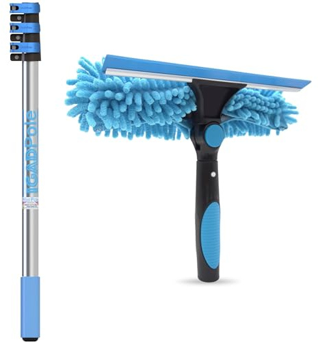 IGAD Pole Professional Telescopic Window Cleaning Kit 15 Foot (4.5m) Extension Pole and Double Pivot 10''(25cm) Window Squeegee, Window cleaning washer tools, 4.5m Pole (IP163)