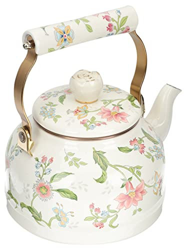 Housoutil Bouilloire Émaillée Fleur Vintage 2.5L Bouilloire Colorée pour Cuisinière Pas de Sifflement Chaudière Pot pour La Maison Cuisine Ustensiles
