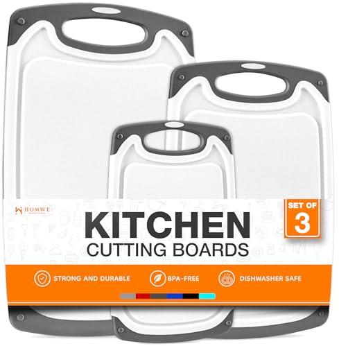 Cutting Boards for Kitchen - BPA-Free Chopping Board - Different Sizes & Non Slip Handles - Reversible, Large Cutting Board Set - Unique Gifts for Cooks Who Have Everything - 3-Pack Gray/Gray