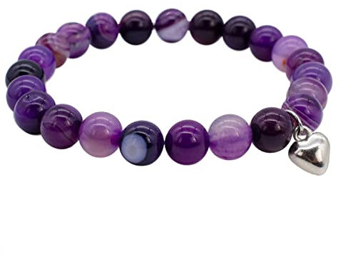 XIACIBDUS lila Agate Perlen Armband, Chakra Armband, PowerBead Stretch Perlenarmband 8mm, Naturstein Armband Achat Armbänder Flex Armband aus Edelstein Perlen