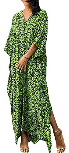 FSMO Damen Elegante Strandponcho Ethnischer Druck Lose Kaftan Smock Sommer Maxikleid
