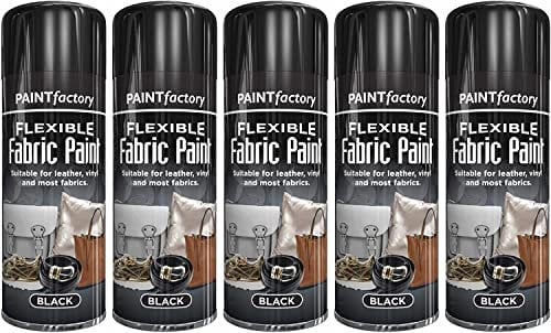 Yorkshire Homeware Flexible Fabric Spray Paint | Suitable for Leather | Vynal Textiles and Most Fabric Black 200Ml (Pack Of 5)