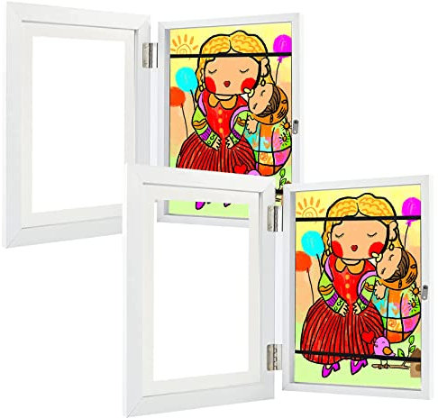 Kunstfotorahmen für Kinder, 3D Bilderrahmen Aufklappbar zum Befüllen, Weiß, mit Aufbewahrung für Kinderzeichnungen und Kunstprojekte - für Schule, Zuhause oder Büro