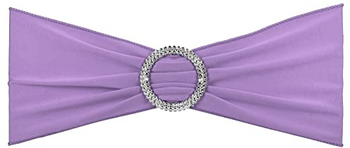PATIKIL 13 x 5 Stretch Chair Sashes Bows, 25 Pack Elastic Chair Bands Sashes with Buckle Slider for Wedding Banquet Decorations, Purple