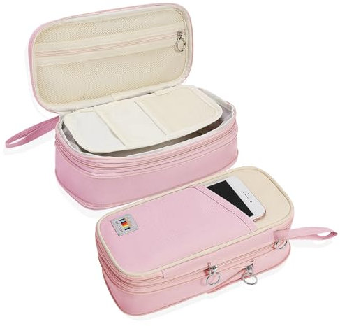 JAKAGO Astuccio Portamatite, Astucci per Matite per Ragazzi e Ragazze Pieghevole Espandibile,Trucco Borsa Astuccio Grande con Manico per Adulti Studenti Artisti-Rosa