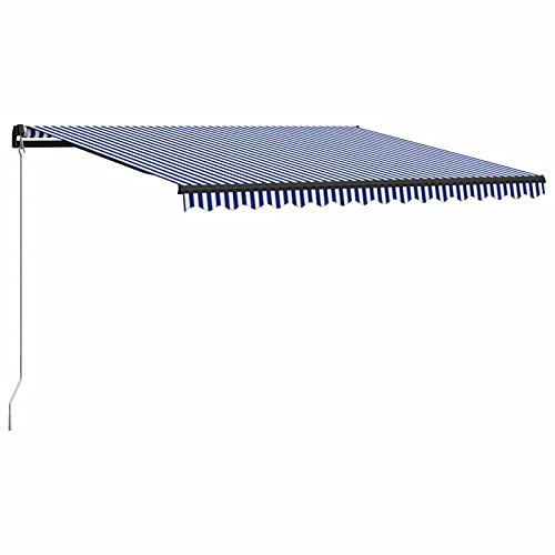 Yolola Gelenkarmmarkise Easy Markise Einziehbar Handbetrieben Balkonmarkise Sonnenschutz Terrasse, Kurbelbedienung, 450 x 300 cm Blauer und weißer
